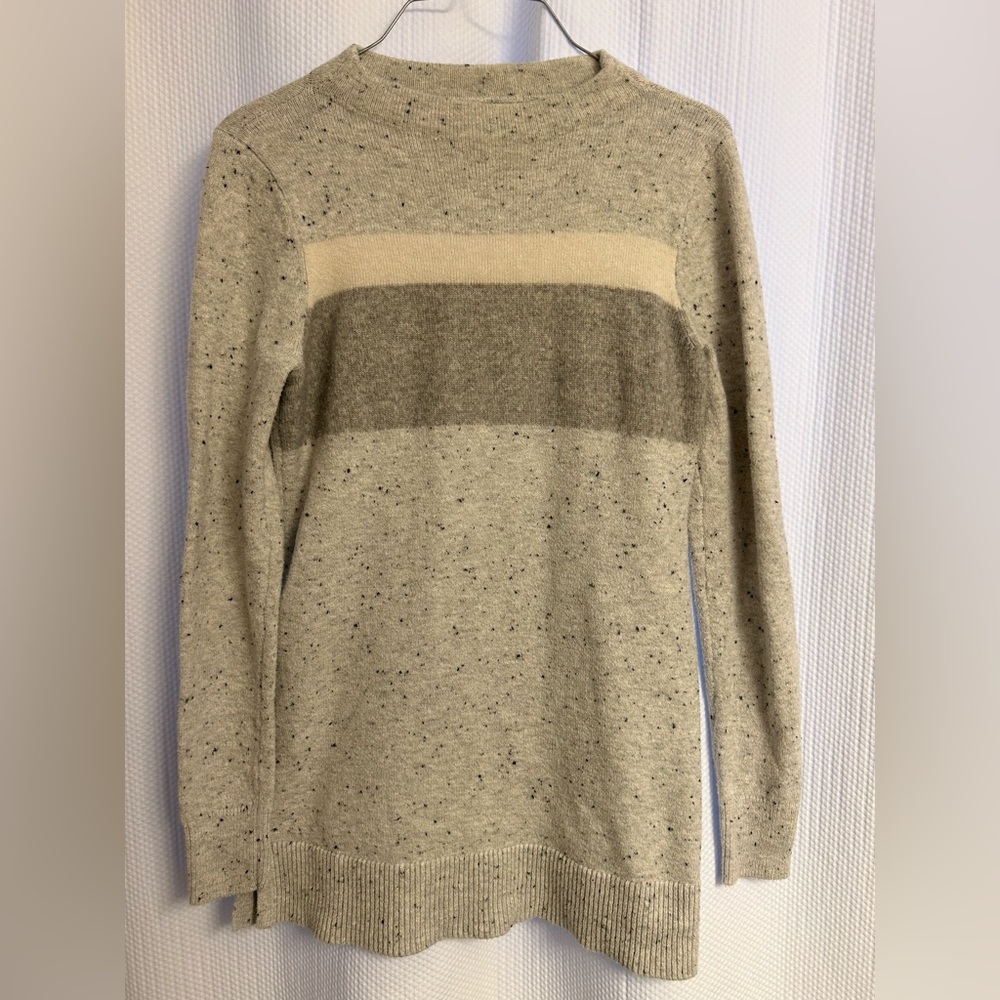 Loft Mockneck Sweater Extra Small Light Grey Dappled With Stripes